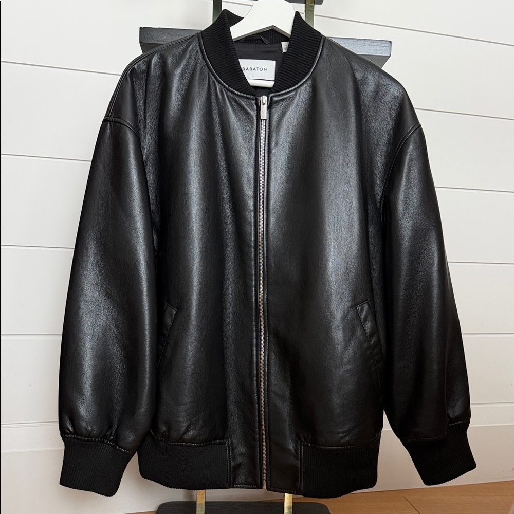 Babaton Black Leather Bomber Jacket